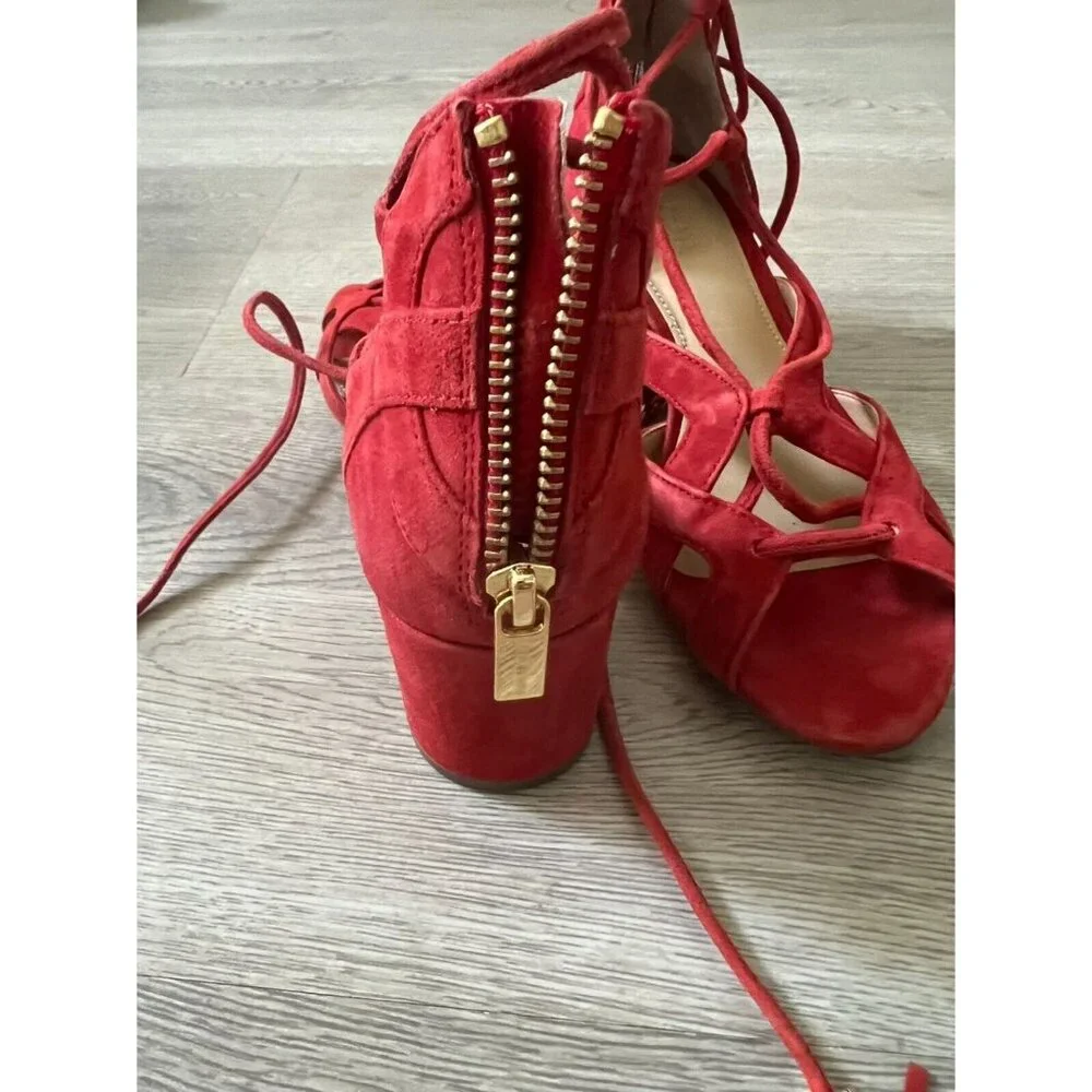 Michael Kors Mirabel Suede Open Toe Lace Up Sandal Heels Size 5 - Picture 7 of 11